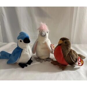 Ty Beanie Babies Lot 3 Birds Early Kuku Rocket 1997 Plush With Tags